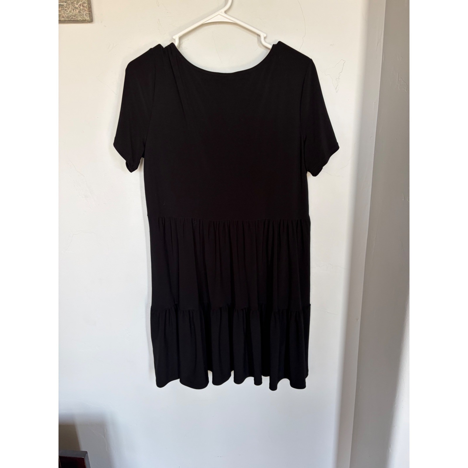 Nicole Miller New York Black Tiered Babydoll Mini Dress Short Sleeve Womens M