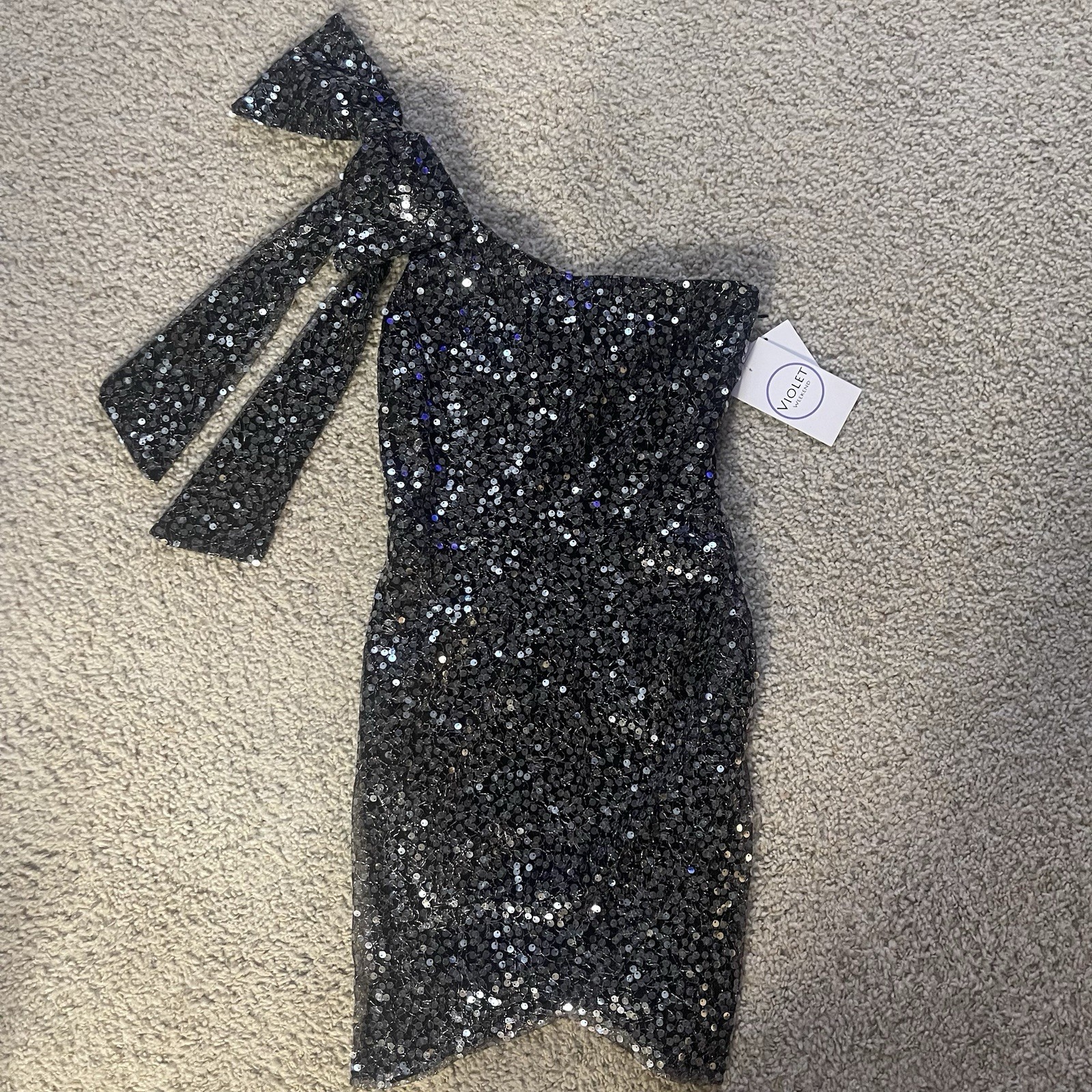 Violet Weekend Black Sequined One-Shoulder Sheath Mini Dress Size 5/6 NWT