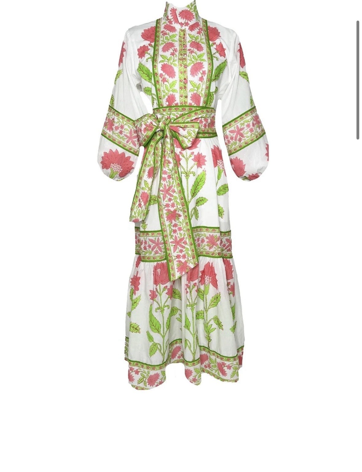 Sue Sartor Flounce Dress Watermelon Dahlia Print Medium NWT
