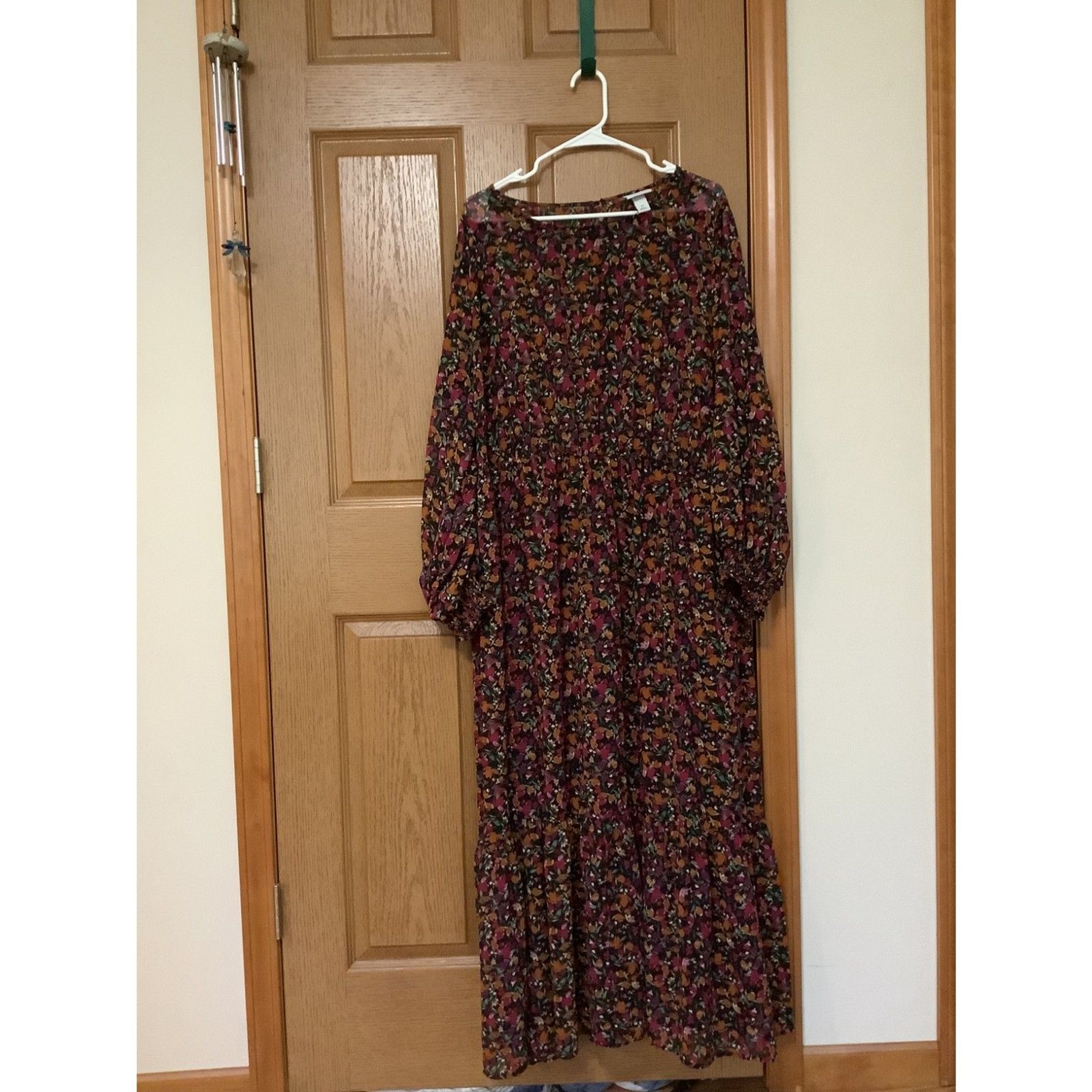 Ava & Viv 3X Floral Midi Sheer Dress Long Sleeve Fall Boho Plus Size