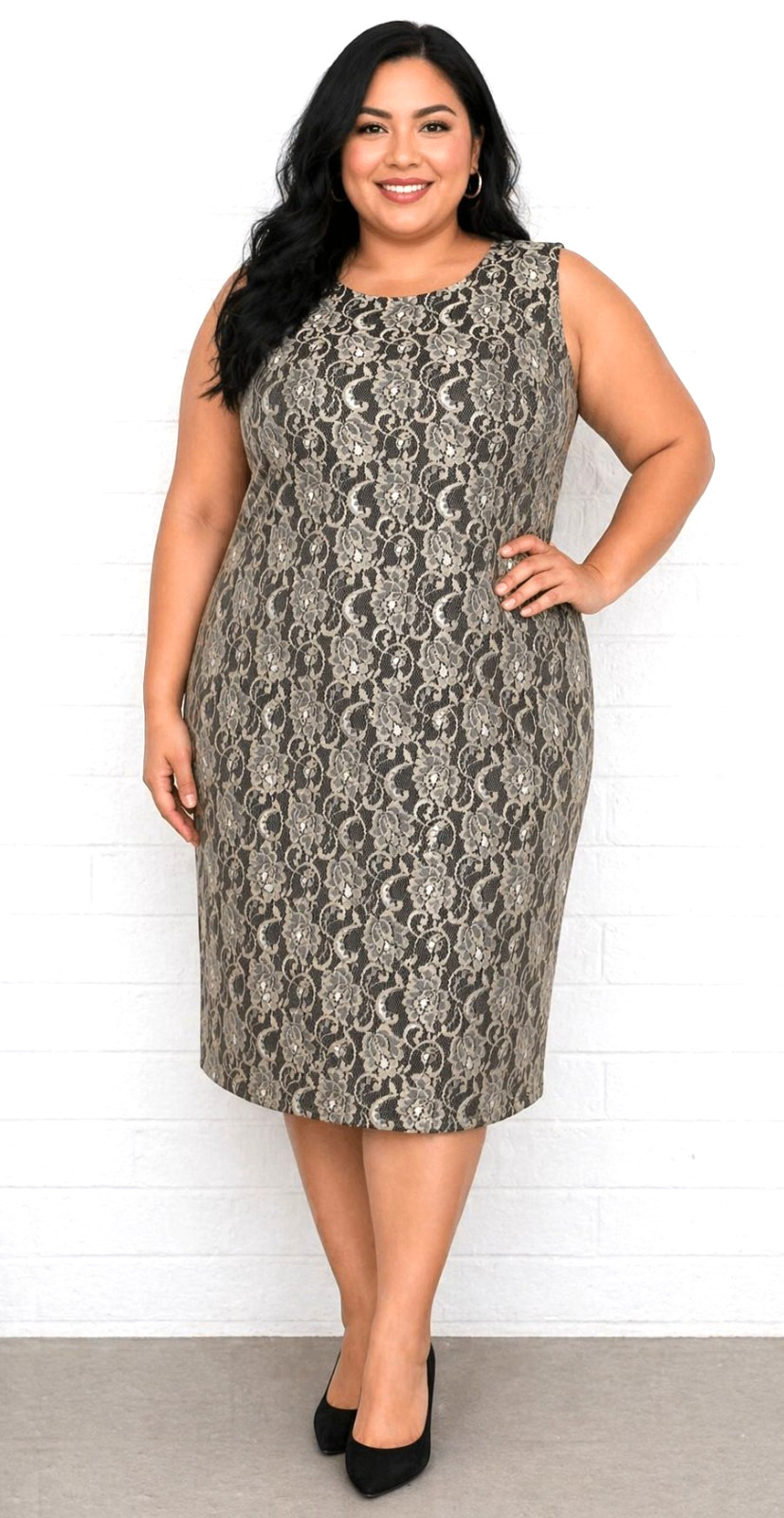 Joanna Hope US 22 UK 26 Silver Metallic Overlay Lined Sheath Party Event Dress