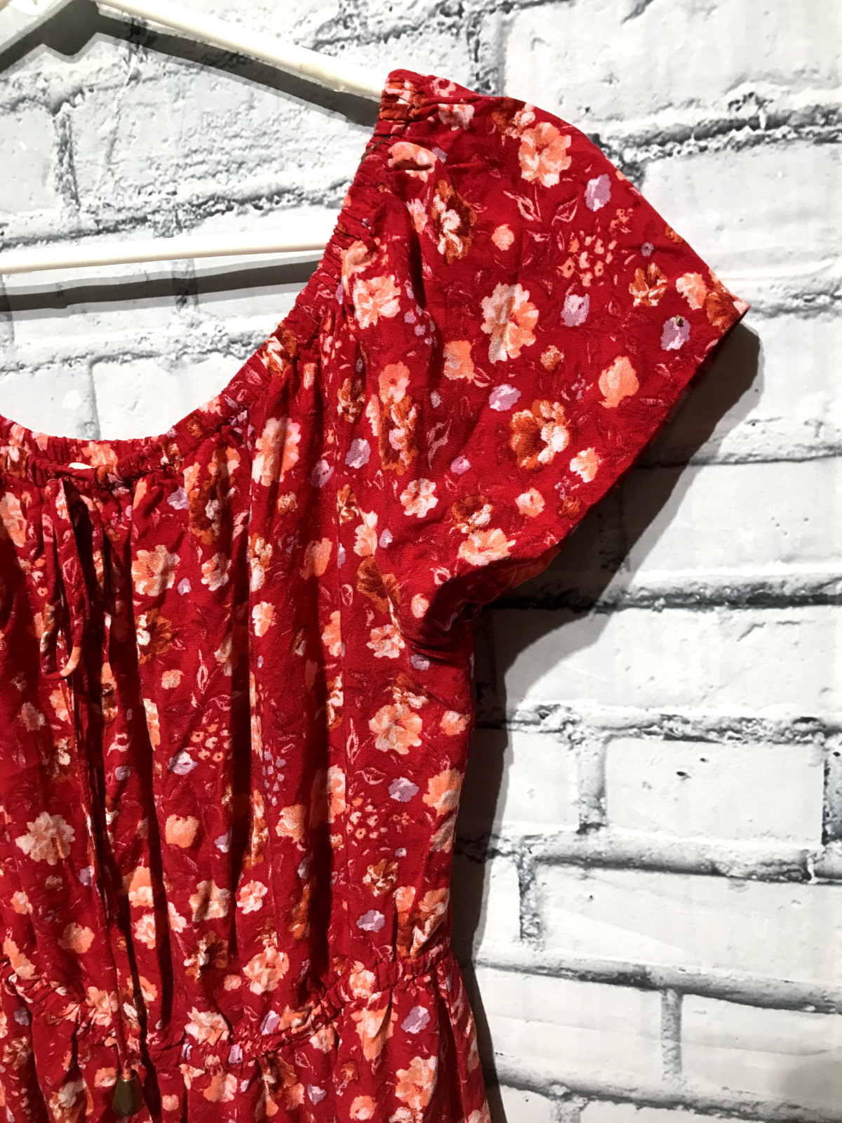 Indigo Rose, Women M, Red Short Sleeve Floral Cottagecore Tunic Dress