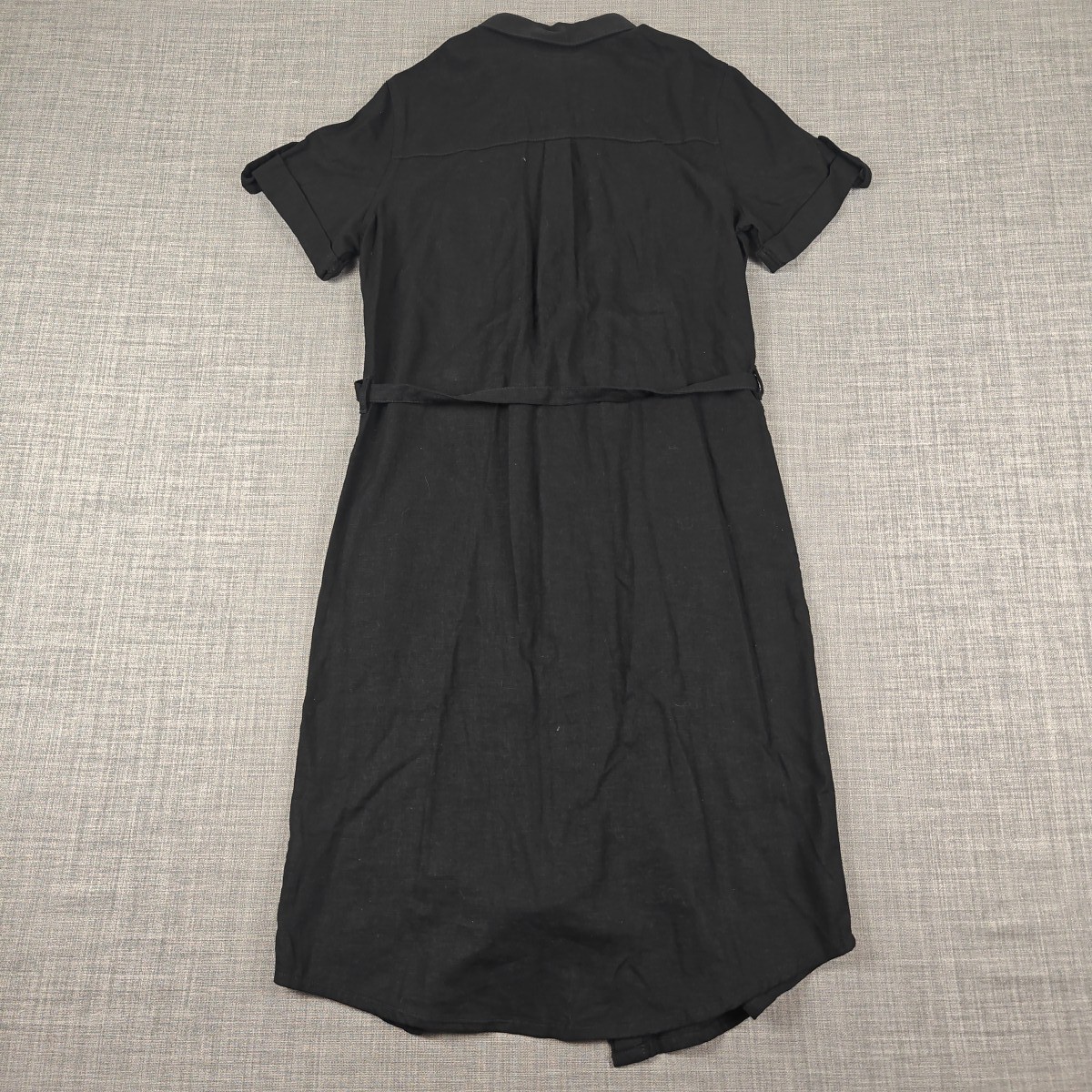 Next Petite Black Shirt Dress UK 8 Linen Viscose Collared Tie Waist