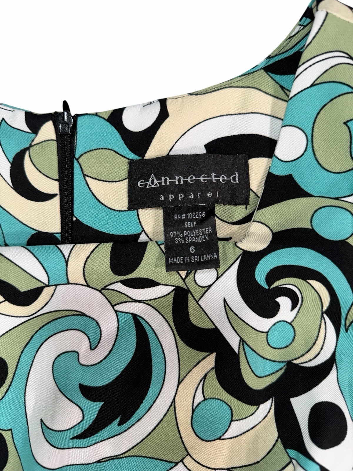 Connected Apparel Abstract Sheath Knee Dress Sleeveless Round Neck Blue 6