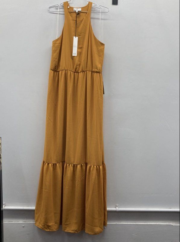 NSR Women’s Mustard Yellow Halter Neck Tiered Sleeveless Maxi Dress NWT Sz XL