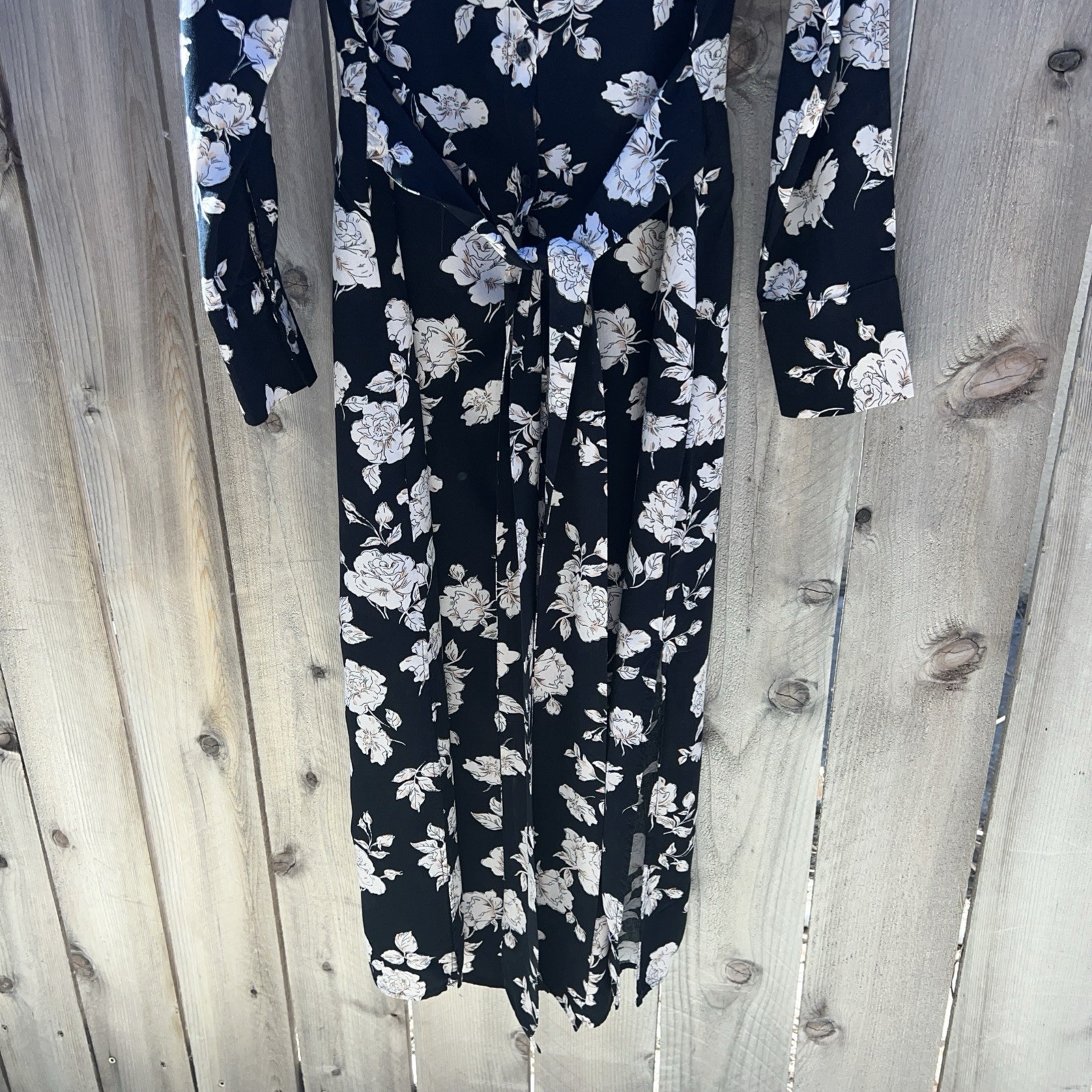 Mango MNG BLACK FLORAL VISCOSE SHIRT DRESS BUTTON DOWN XS/2