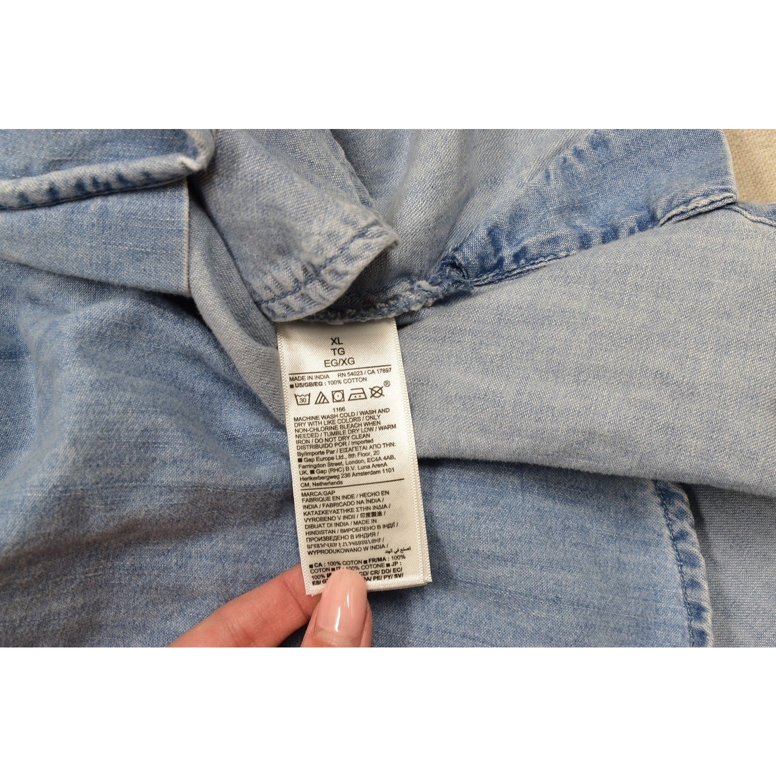 GAP Women Light Wash Chambray Denim Tie-Waist Shirtdress Puffy Sleeves XL NEW