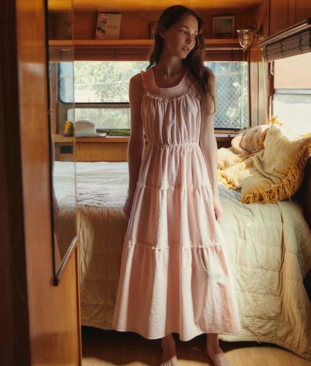 NWT Christy Dawn The Goldie in Petal Lace Seersucker Striped Maxi Dress L