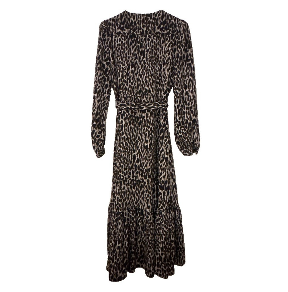 Banana Republic Maxi Dress | Leopard Animal Print | Long Sleeve | Tie Button | 8