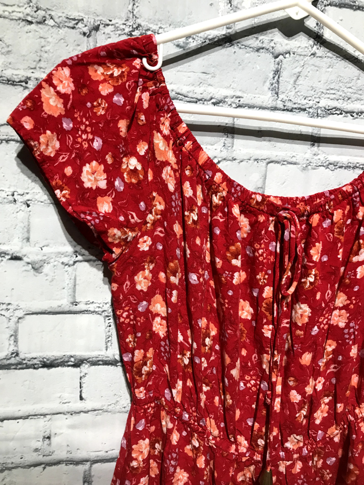Indigo Rose, Women M, Red Short Sleeve Floral Cottagecore Tunic Dress