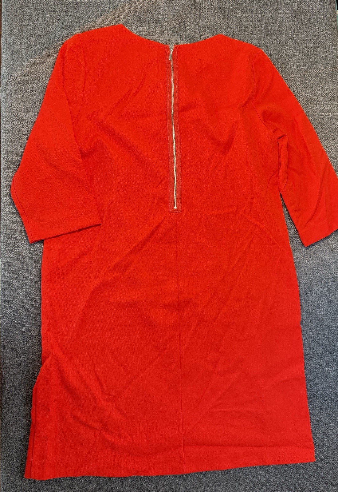 Gap Red Solid Shift Dress Round Neck 3/4 Sleeve Knee Zip Regular Size 14