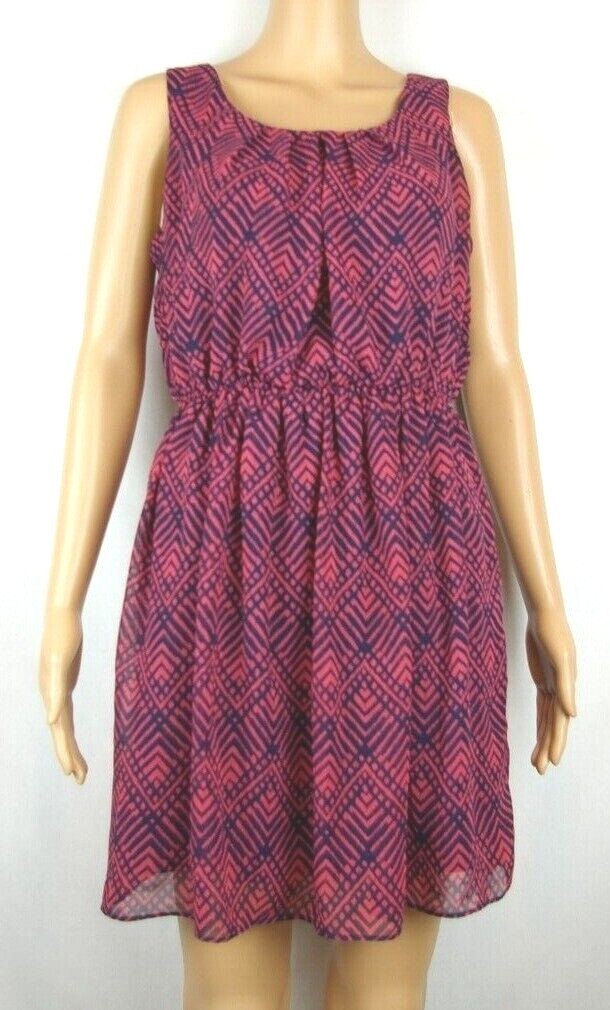 A. Buyer Navy & Pink Geometric Patterned Sleeveless Dress Women’s Size Medium