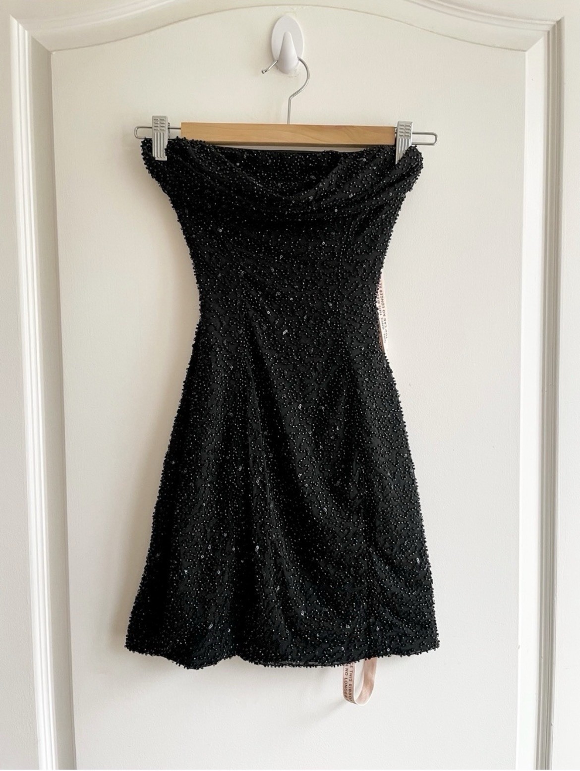 Oh Polly Black Beaded Sequin Mini Dress Cowl Neck Size 0 Party Going Out