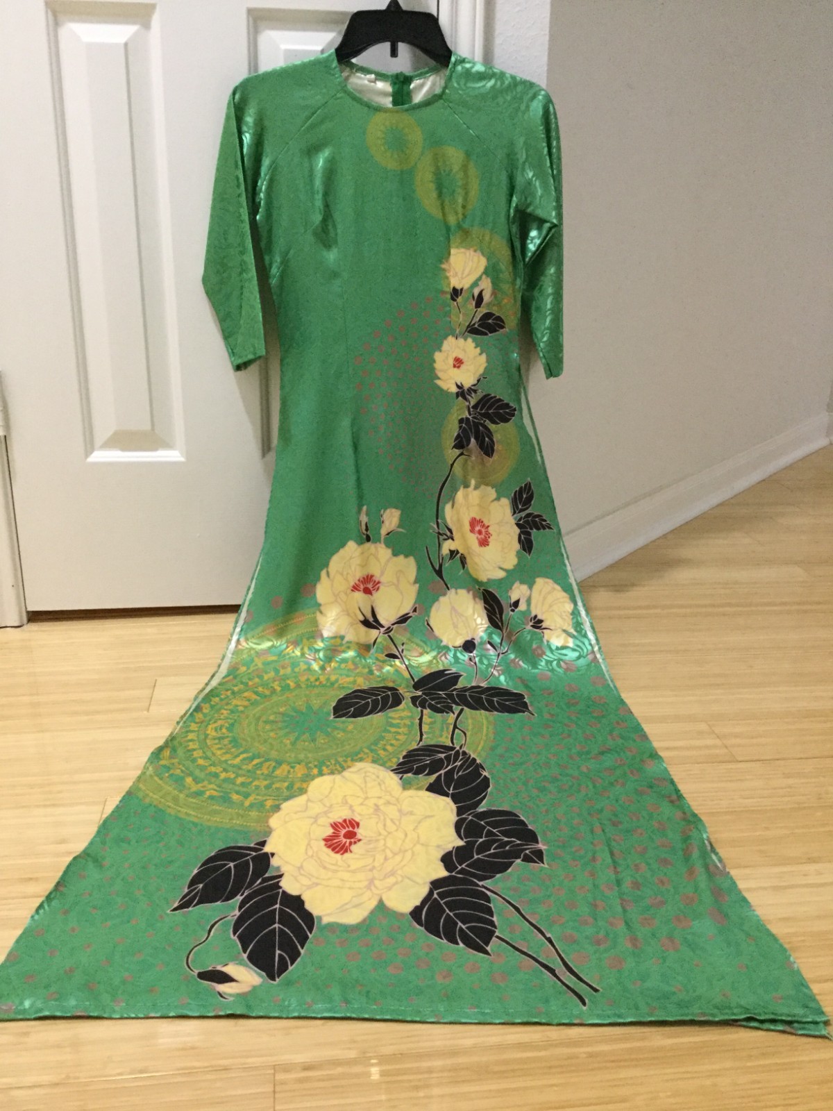 AO DAI PRINTED LUA HAI DUONG VIETNAMESE TRADITIONAL MAXI DRESS SIZE S