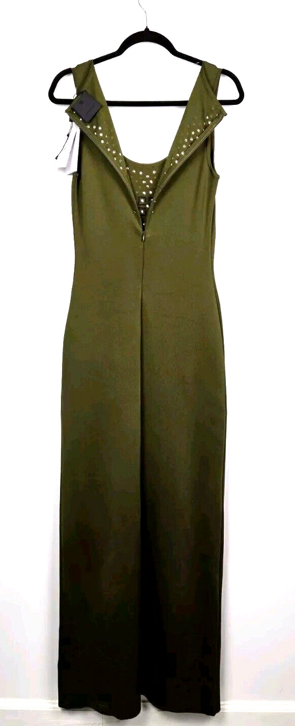 Givenchy Maxi Dress Stud-embellished Knit Bottle Green Size Medium $3275 NWT