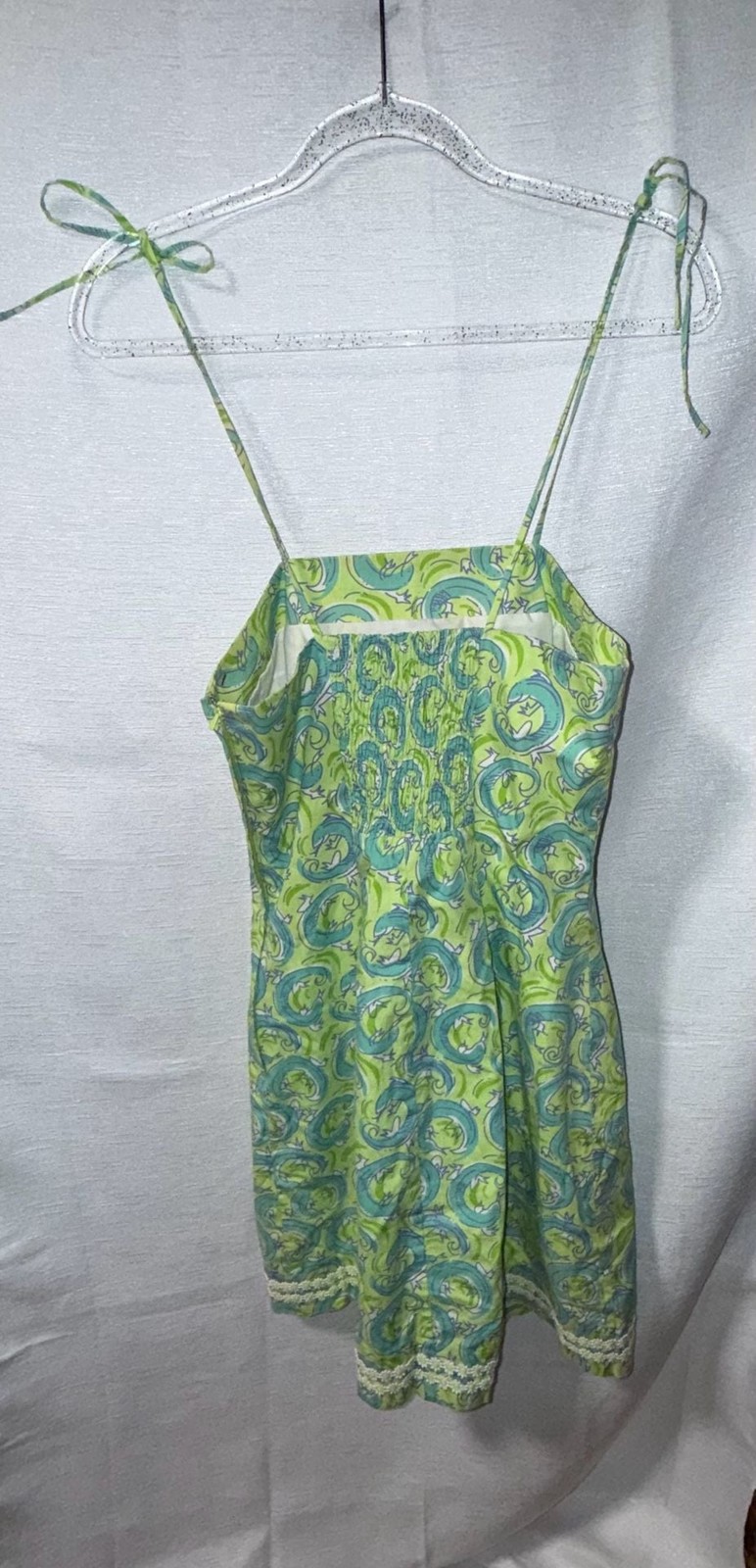 Lilly Pulitzer Green and Blue Printed Spaghetti Strap Mini Dress with Lace Trim