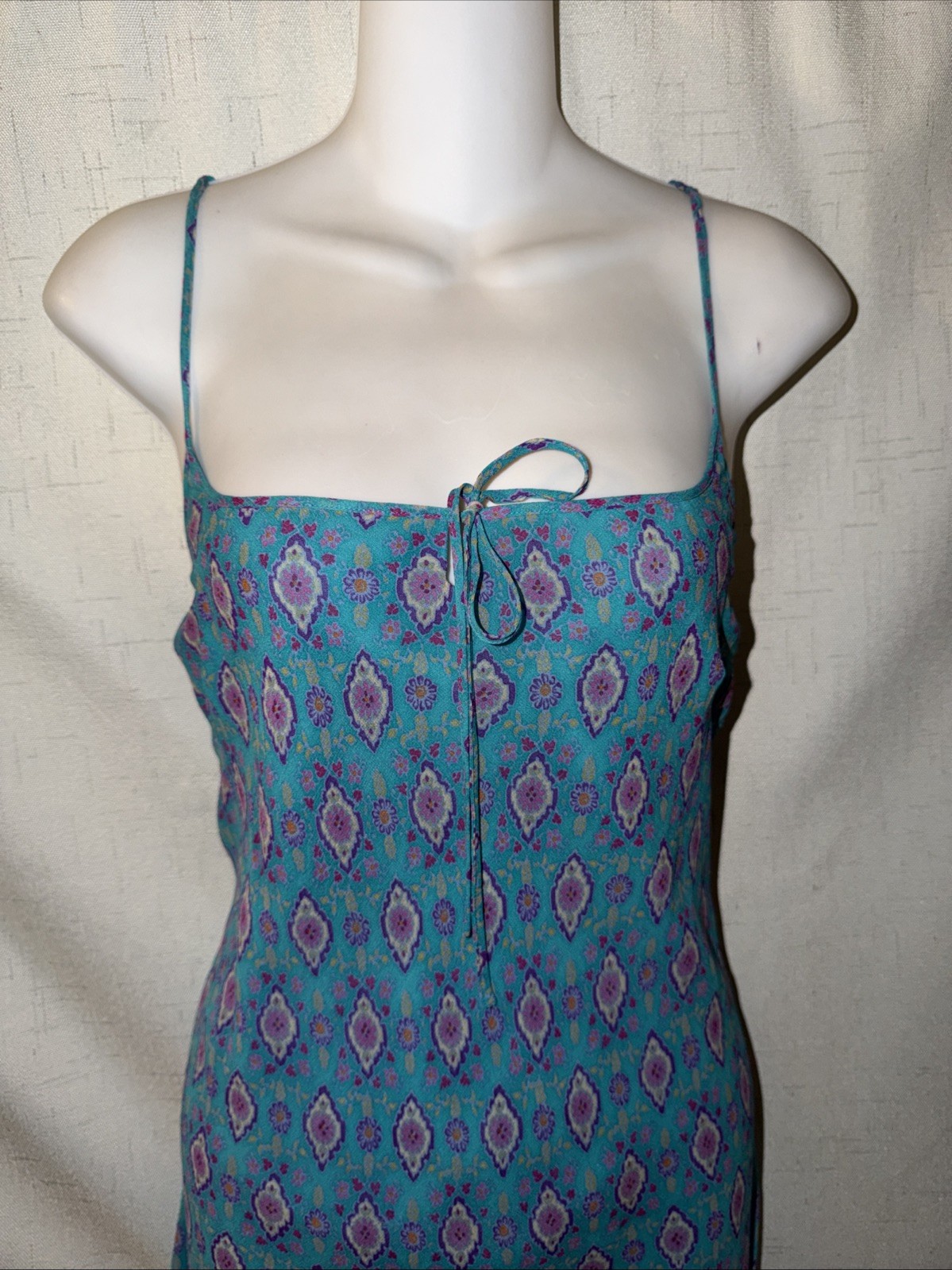 Vintage y2k 1990s Ann Taylor 100% Silk Floral Dress Bias Cut Minimalist Slip 8