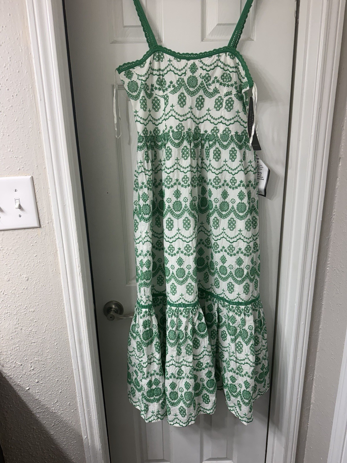 Max Studio Women’s Green/White Floral Sundress M Midi Square Neck Strappy