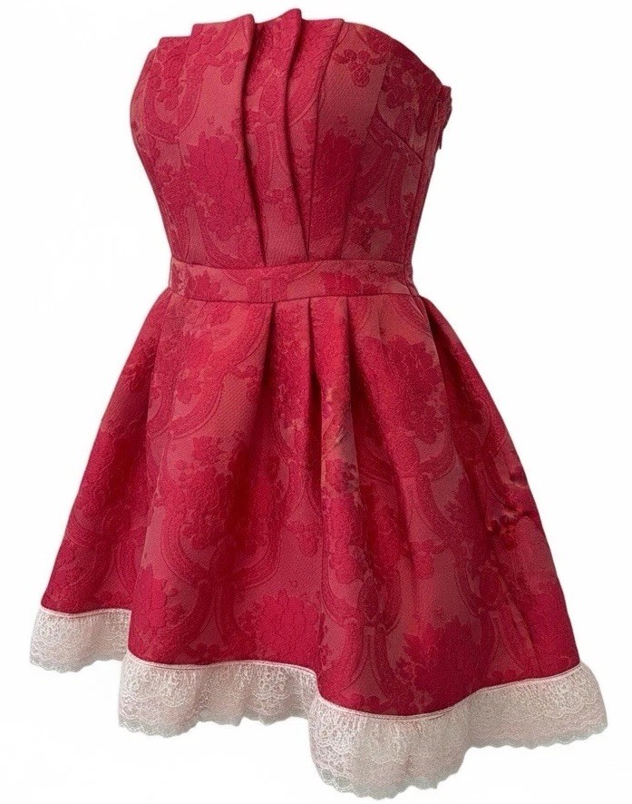 Vintage Micro Mini Lace Trim Jacquard Dress M Regencycore Coquette Glam Prom