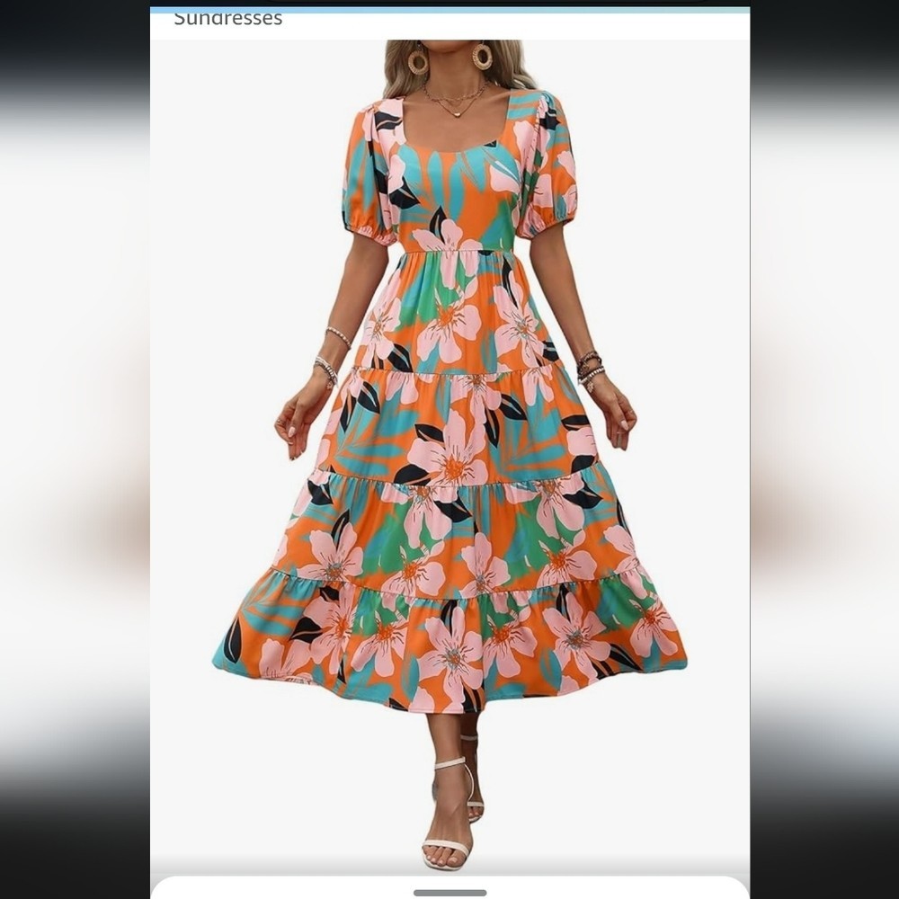 NWT BTFBM Womens Orange and Green Scoop Neck Sundress XL