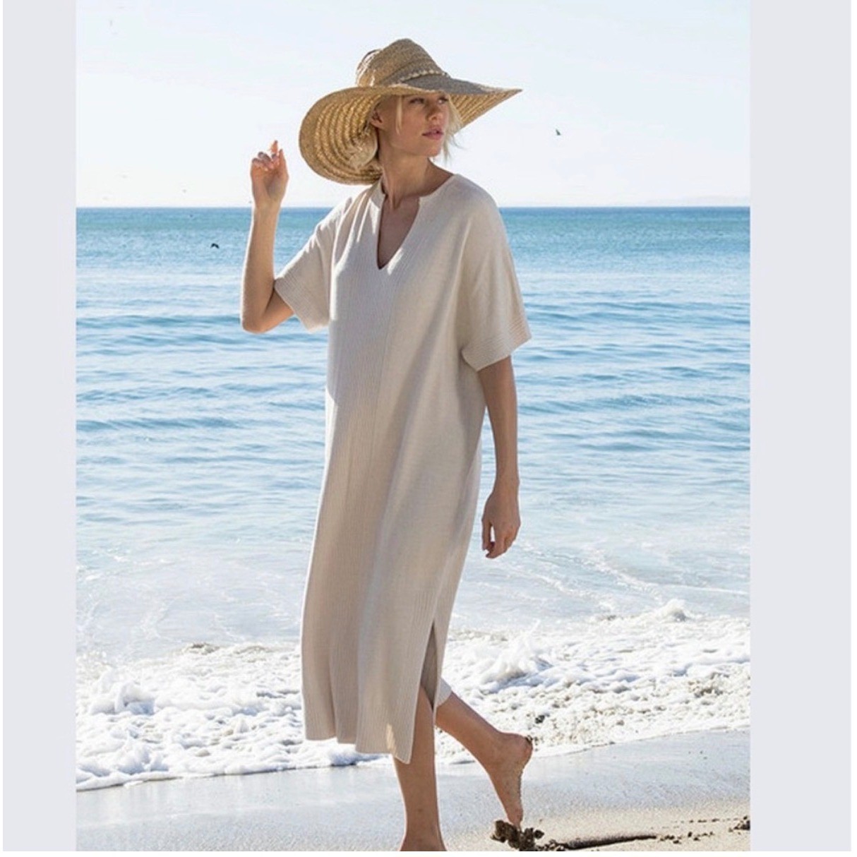 Barefoot Dreams Caftan OS Sand Dune CozyChic Ultra Lite Knit Coastal Lounge