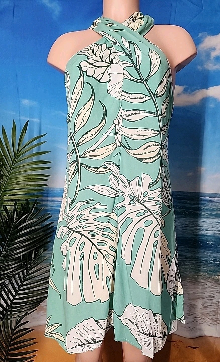 NWT CUPSHE Boho Knee (Aquamarine) Green White Yellow Floral Leaves Size Medium..