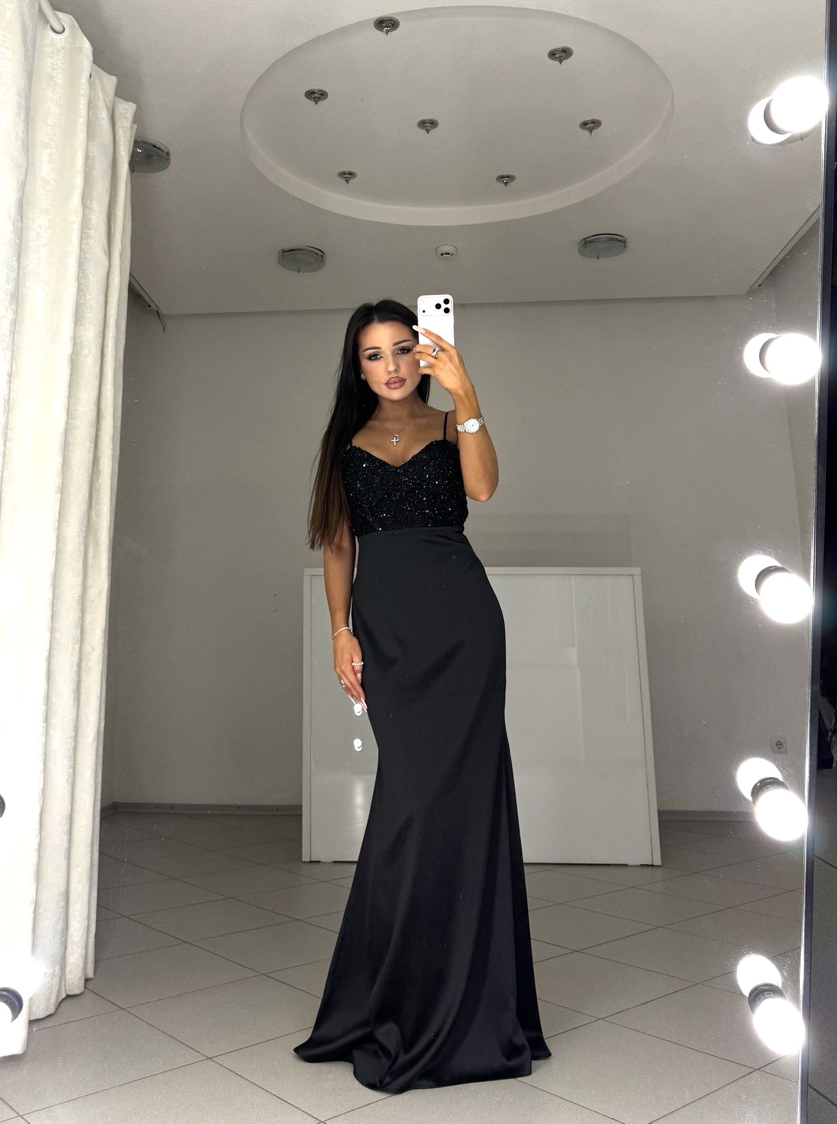 Black Maxi Dress with Beaded Embroidery XS-XL