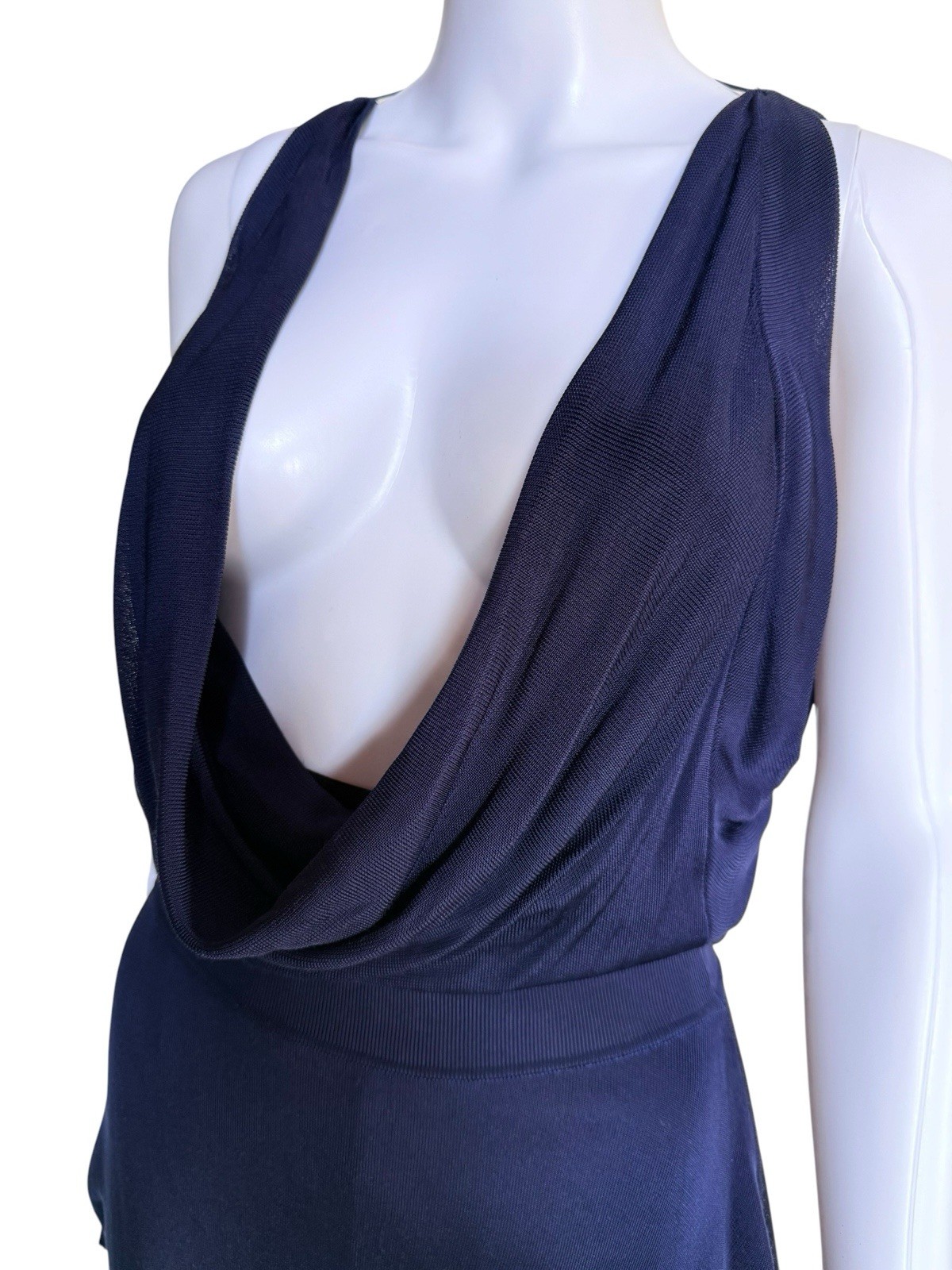 Alexander McQueen Navy Blue Draped Backless Dress 100% Viscose Size M Italy