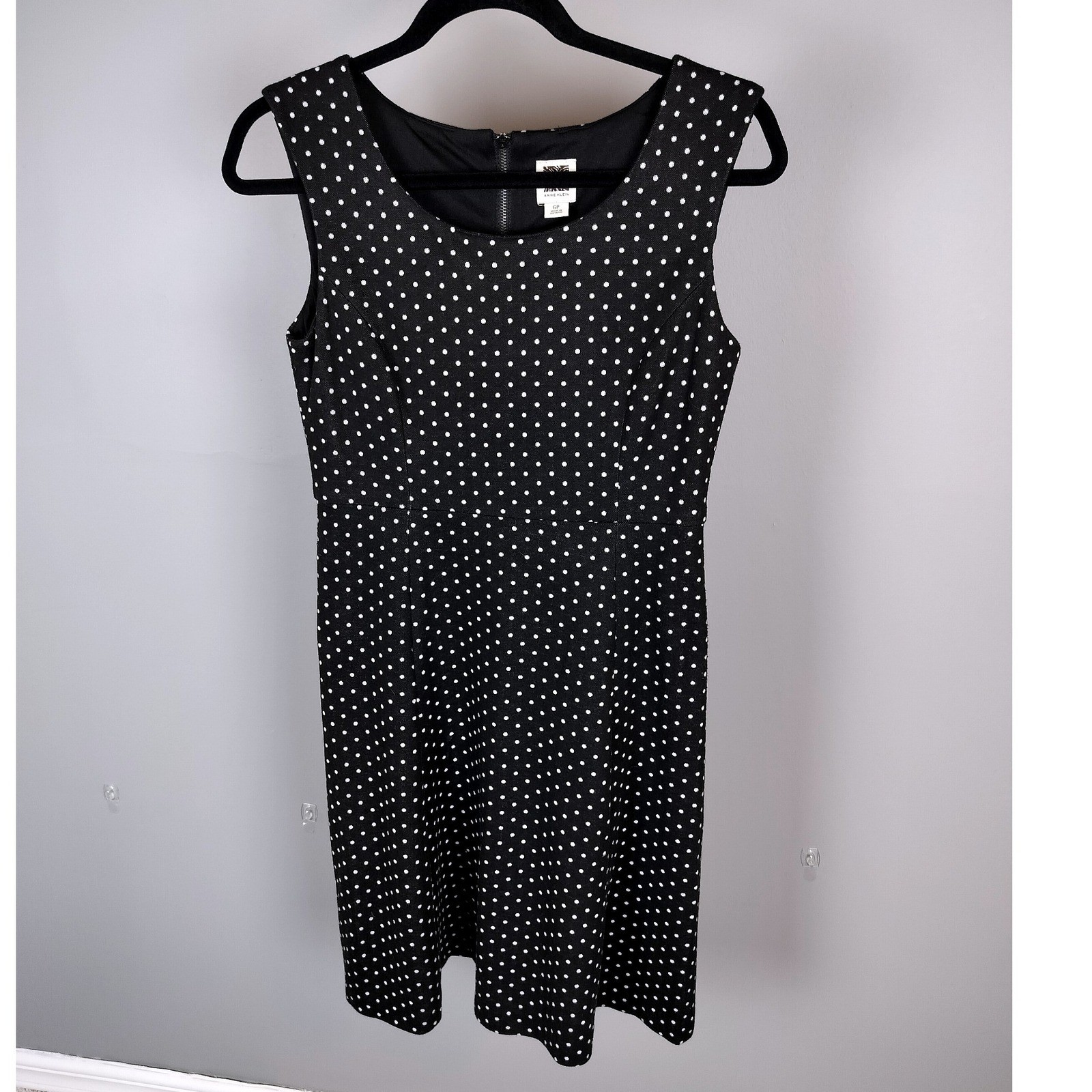 Anne Klein Polka Dot Viscose Blend A-Line Dress Black White Sleeveless 6P