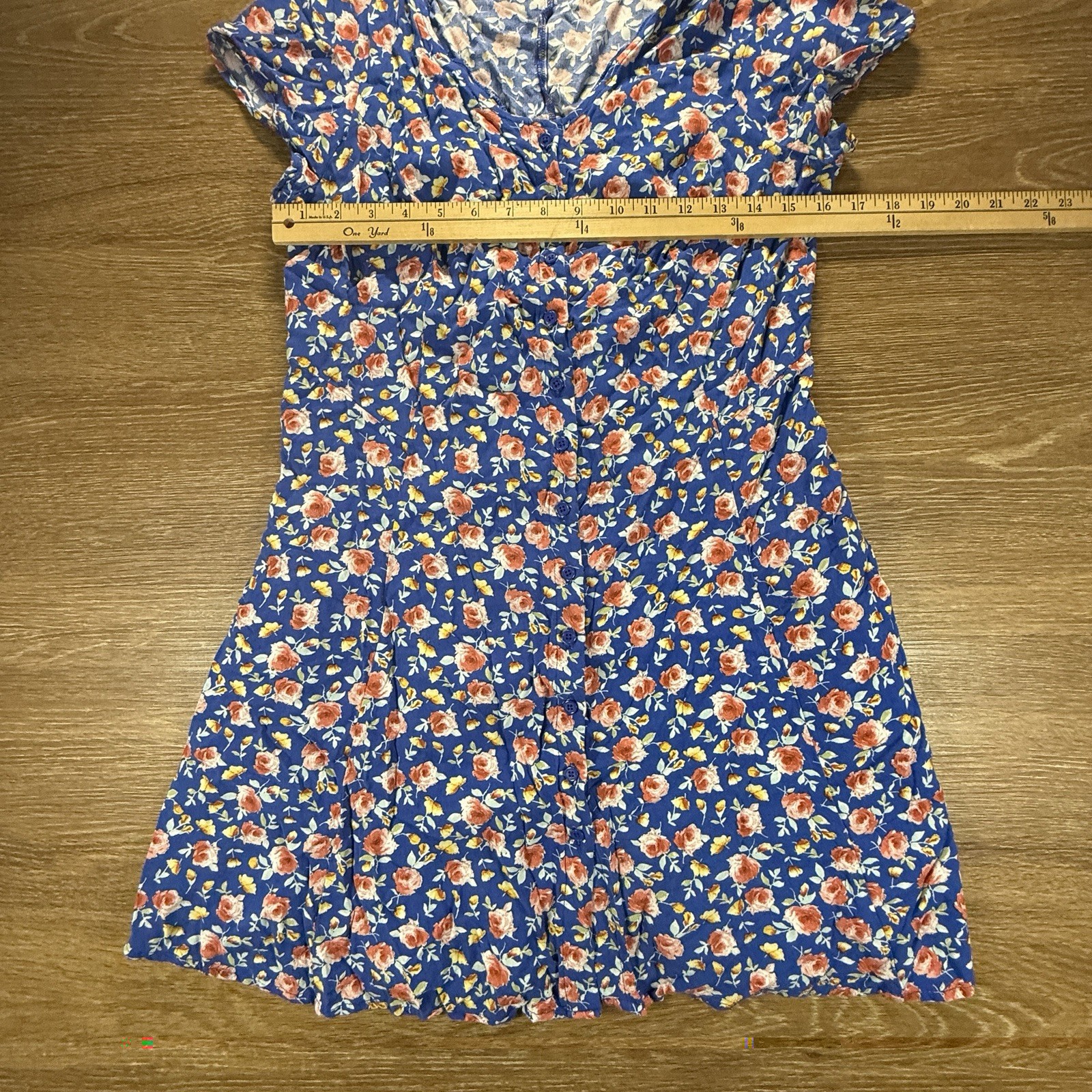 Band of Gypsies Floral Mini Dress Women’s Large Blue Rose Lace Up Back Boho