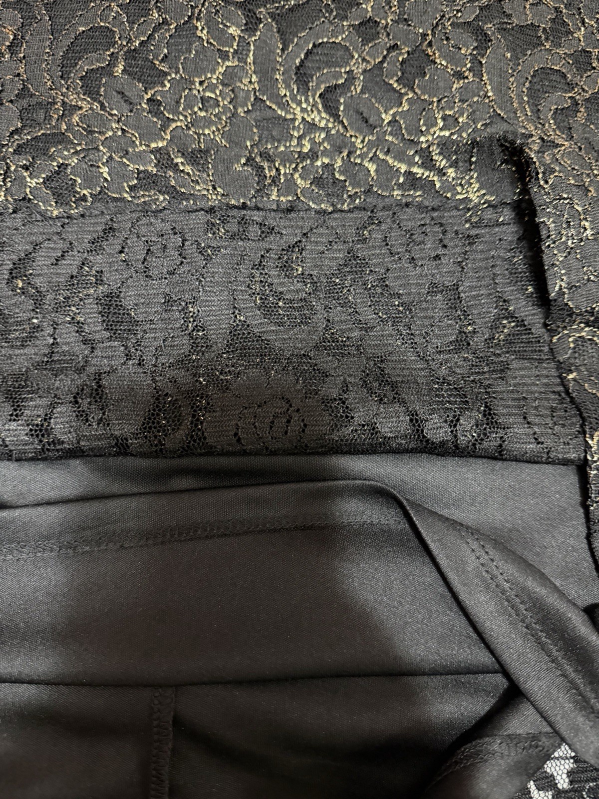 Tommy Hilfiger Black Gold Metallic Lace A-Line Dress Women’s Size 12 Long Sleeve