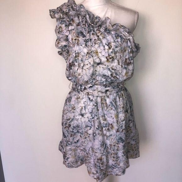 Happy x Nature Dress Womens Medium Mini Floral Elastic Waist One Shoulder Belt