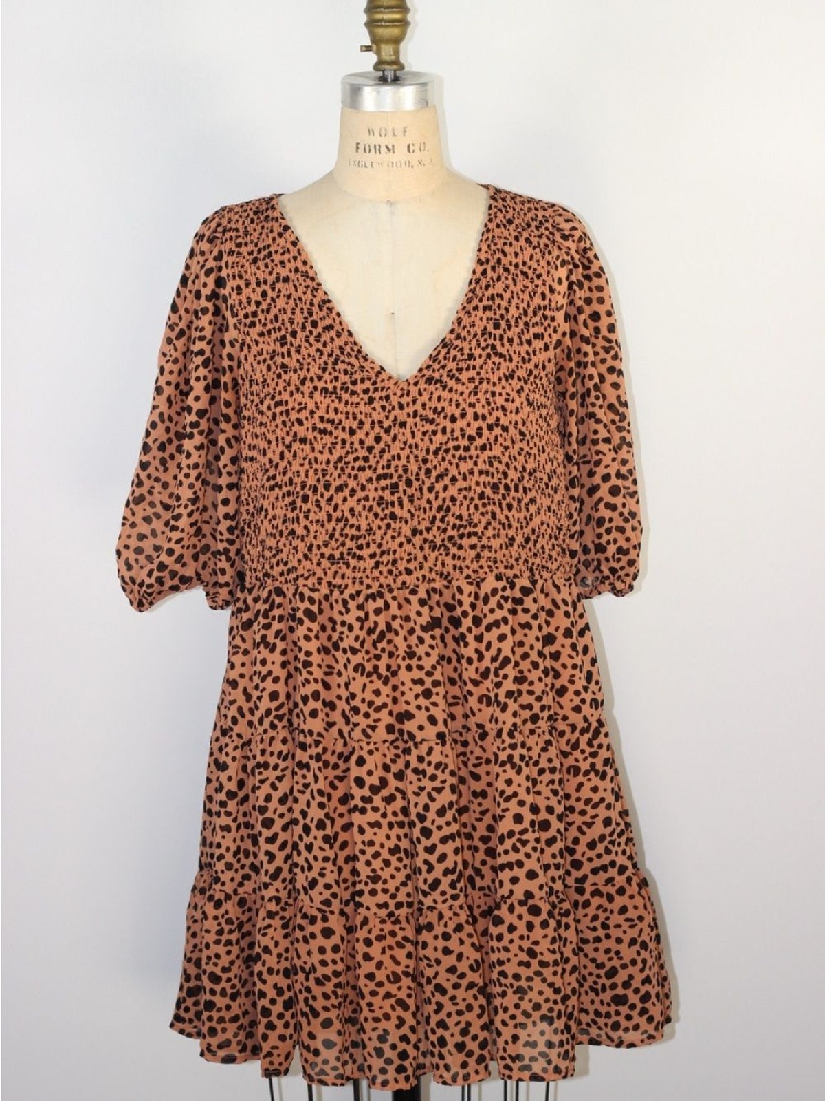 ASOS Tan Leopard Print V-Neck Mini Dress