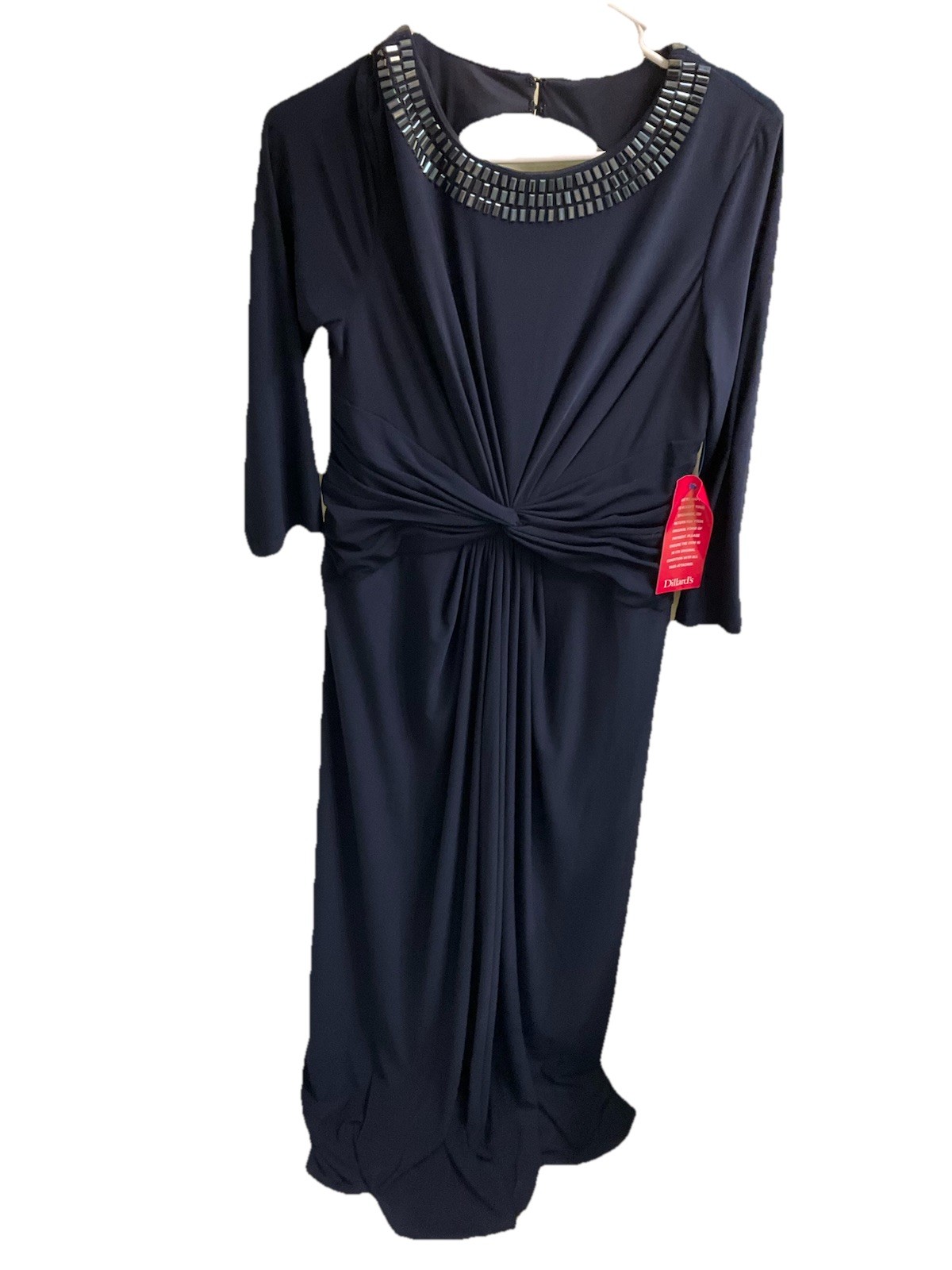 New Adrianna Papell jersey twist jewel neckline maxi dress keyhole back Blue 10