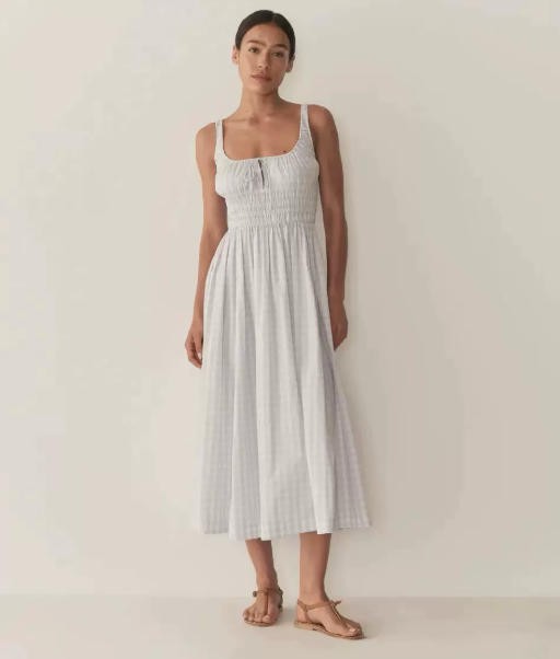 Doen pure cotton camisole dress, waist cinching vacation beach long dress