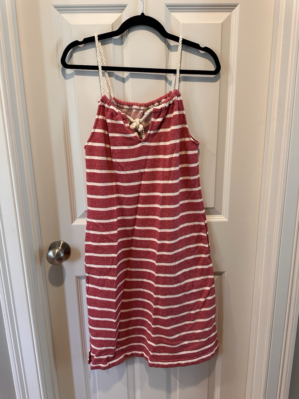 Lands’ End Canvas XS Red White Stripe Rope Strap Terry Knit Cover Up Dress