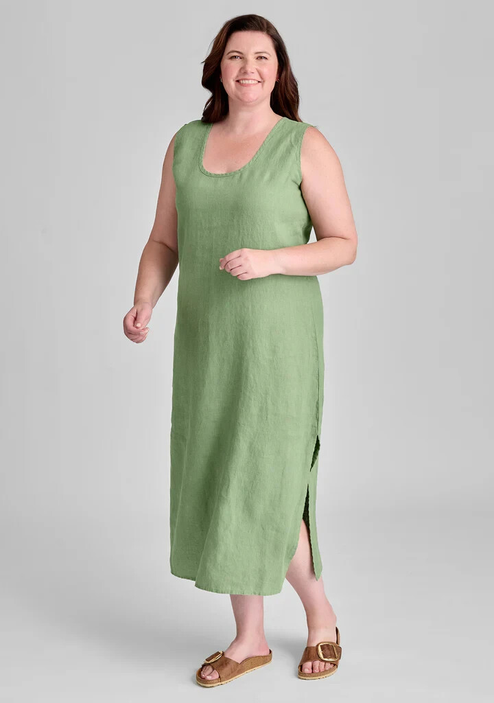 NEW FLAX WATERCRESS Medium Weight Linen Scoop Neck Sleeveless SLIPSTER Dress 1X