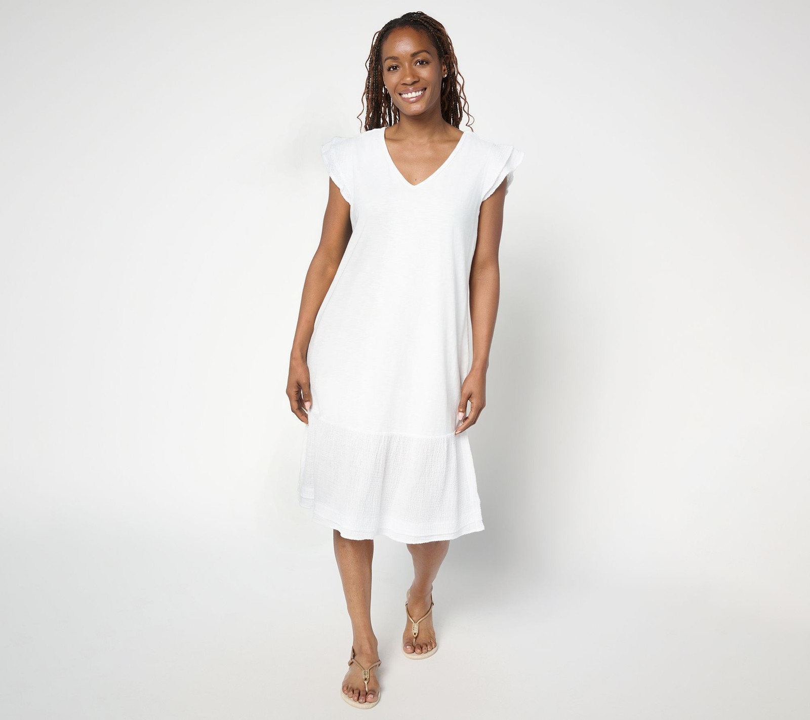 Anybody Regular Slub Jersey and Gauze Mixed Dress White L New