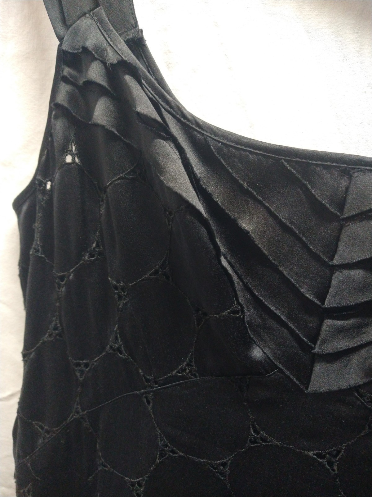 Asian Silk Little Black Dress Open Knit Raw Hem Dark Romantic Goth Punk Size L