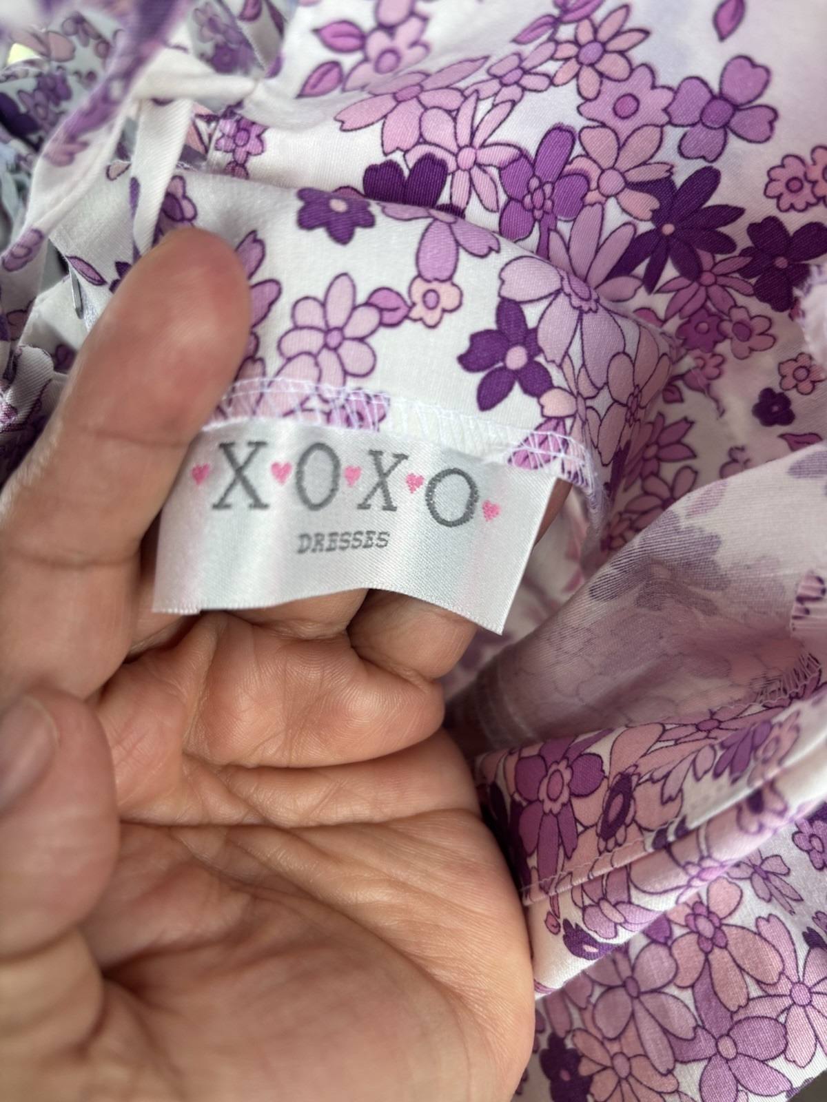 XOXO White Purple Floral Slip Dress Square Neck Tie Straps Midi Size M
