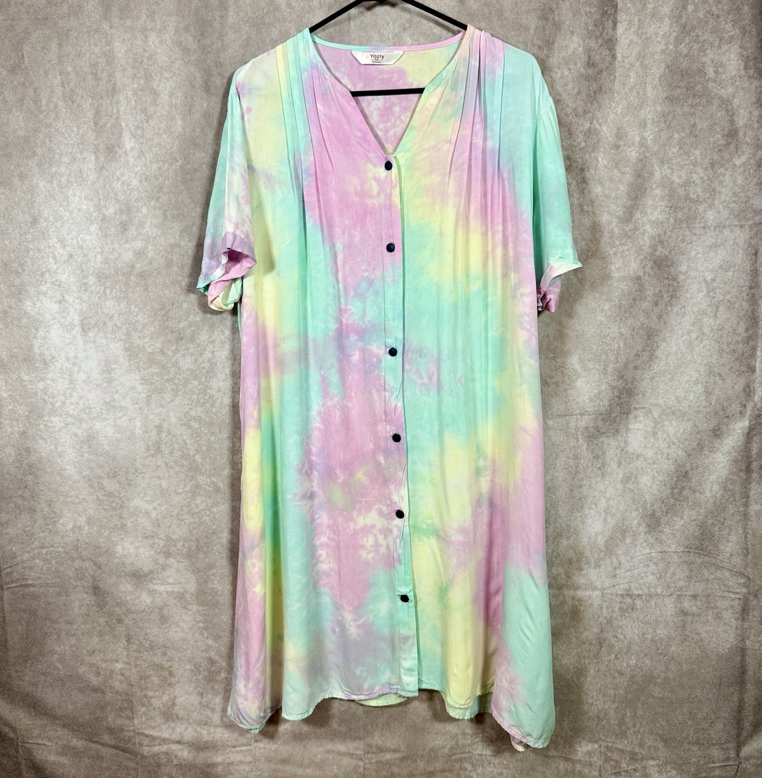 Yozly Pastel Tie-Dye Button-Front House Dress Modern Boho Hippie | Size XXL