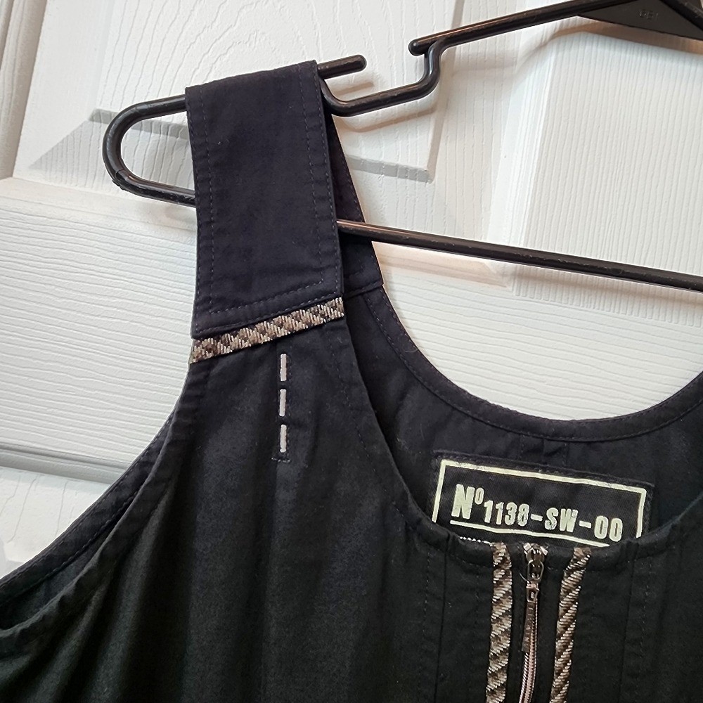 Animale Lab Institute Black Cotton Zip Pinafore Cargo Pocket Dress No. 1138-SW-0