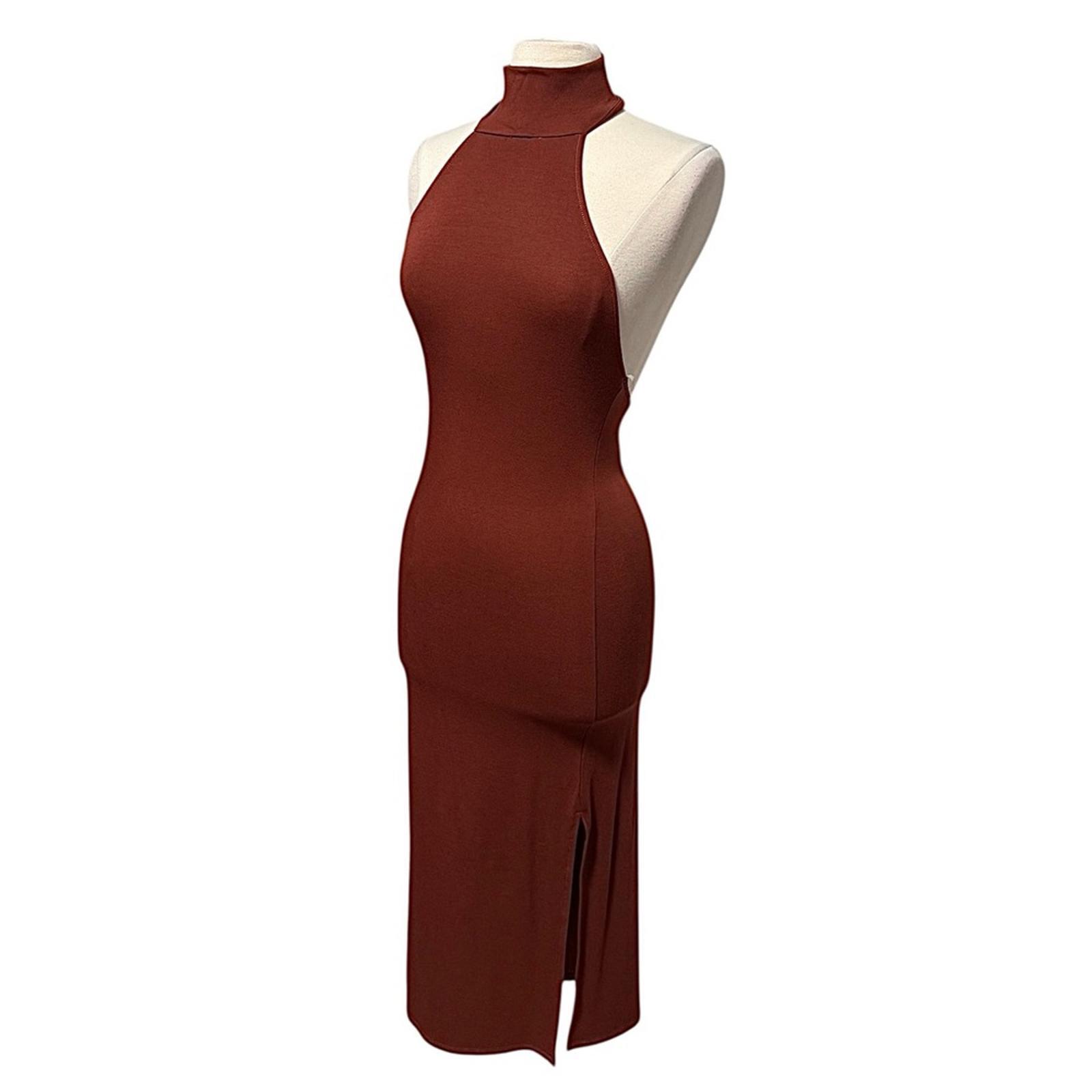 Fore Sleeveless Brown Halter Neck Midi Bodycon Dress Size Small NWOT