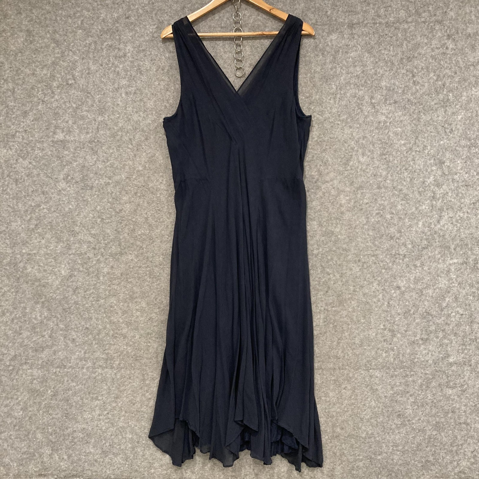 Blue Illusion Dress Womens 3 Blue Silk Maxi Sleeveless V Neck Asymmetric