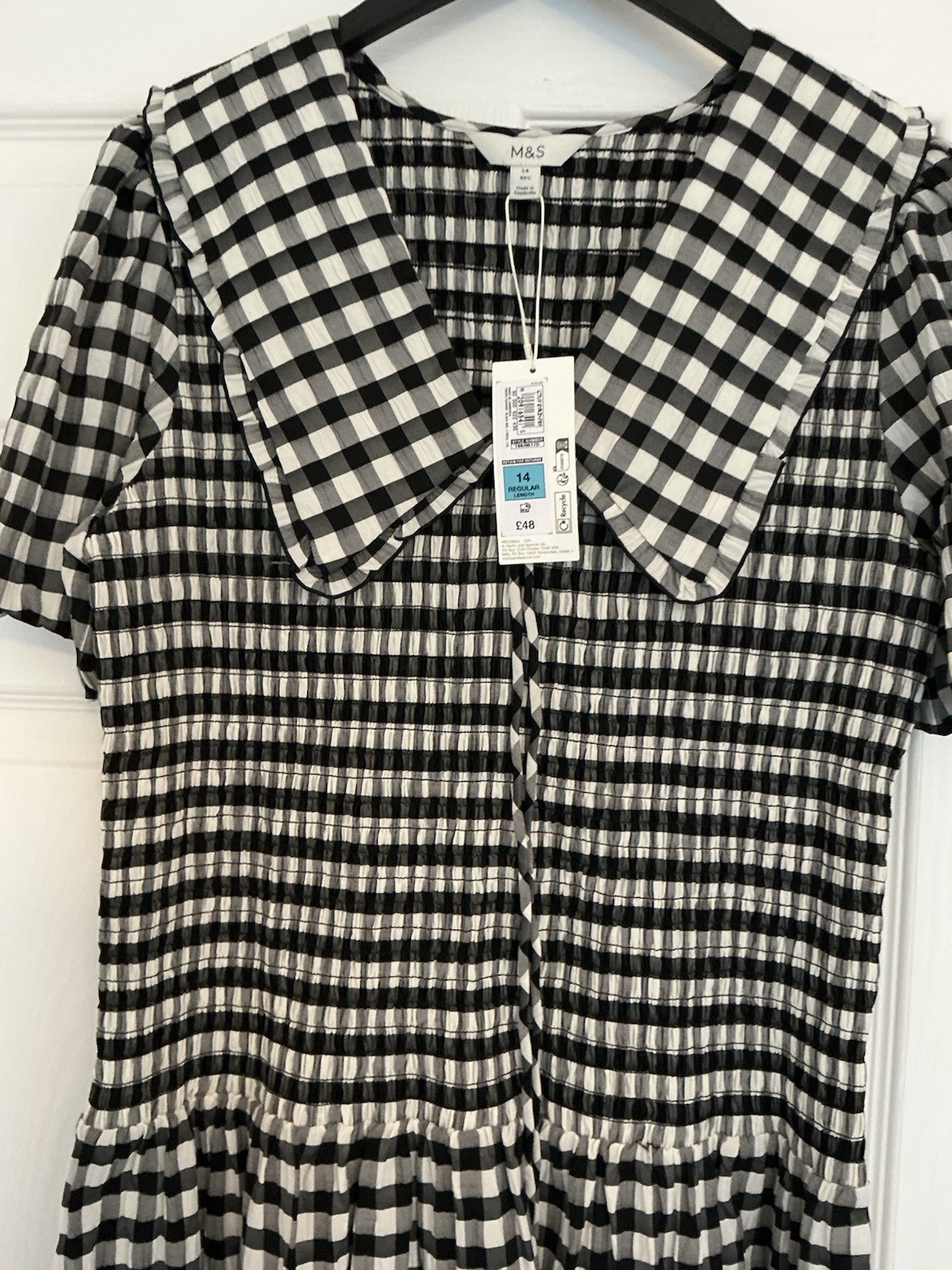 M&S Cotton Blend Gingham Dropped Waist Midi Dress Size14(RRP£48)