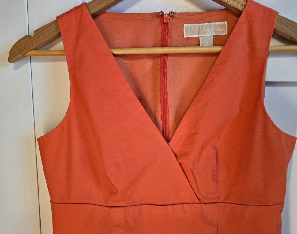 Michael Michael Kors Womens 2 Coral Orange Sheath Dress Cotton Sleeveless Pocket