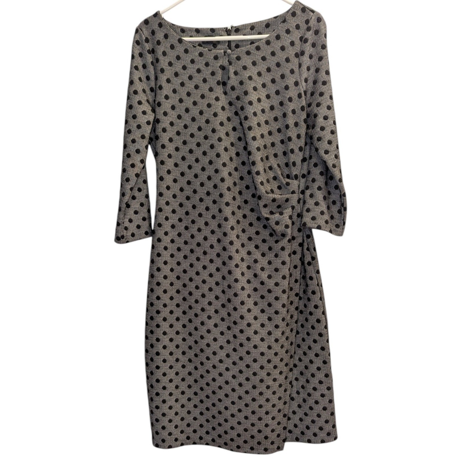 Talbots Black Polka Dot faux Wrap Dress 3/4 Sleeve Boat Neck Women’s Size M