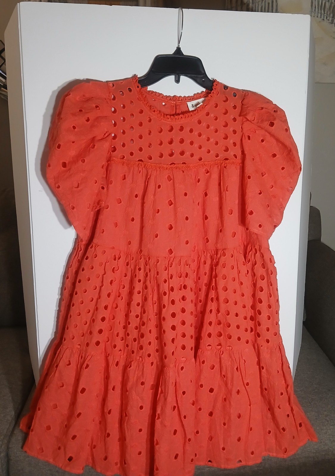 &merci Women Coral Eyelet Mini Dress M