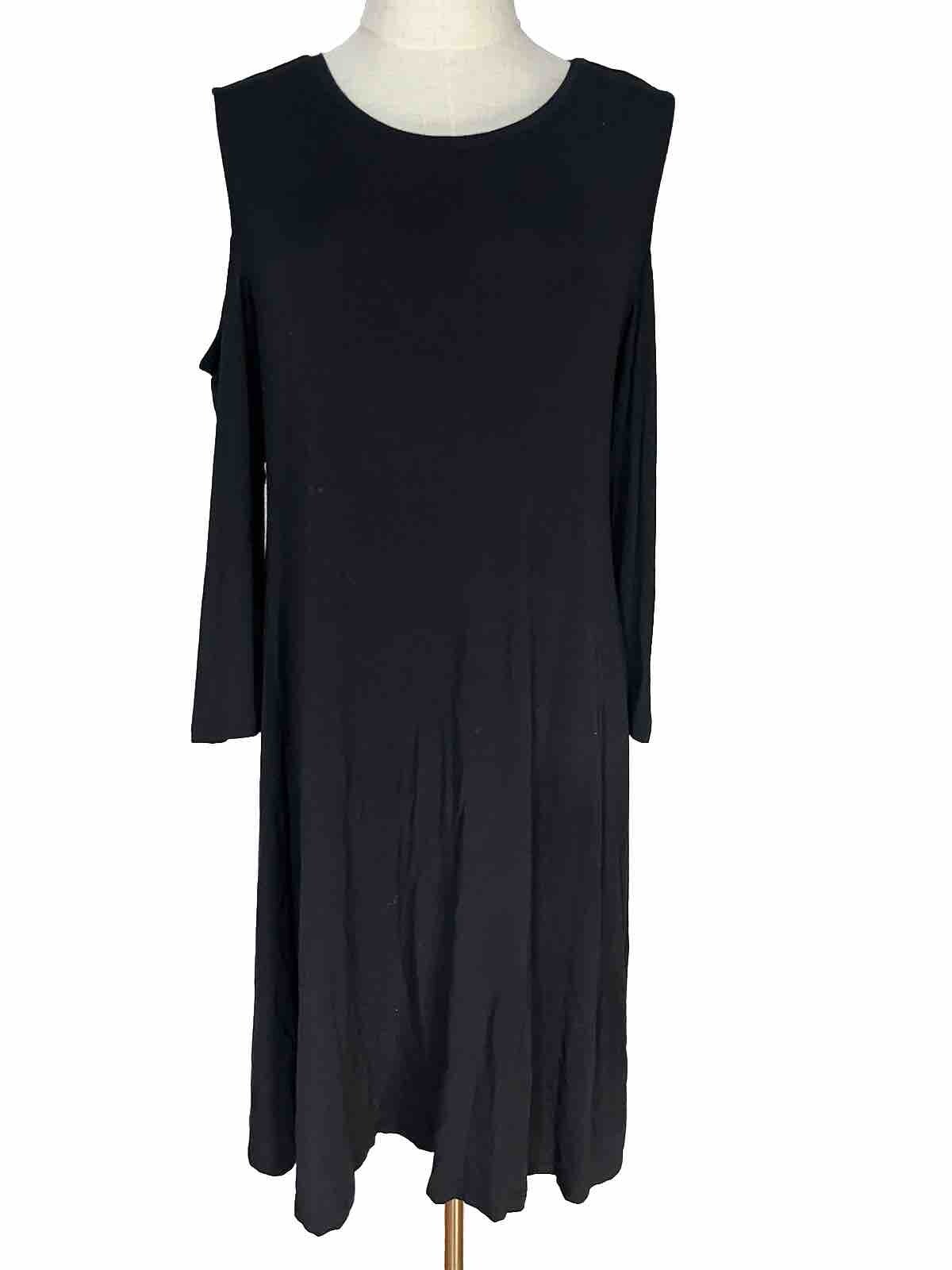 Style And Co M Black Short Cold Shoulder Sleeve Midi Knee Length Stretch Dress