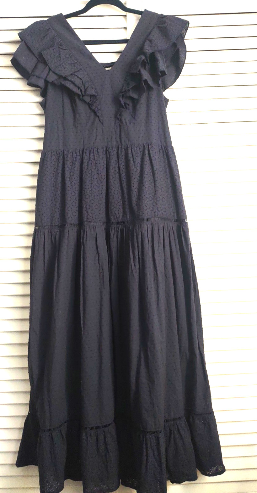 Solitaire Anthropologie Flutter Sleeve Tiered Maxi Dress XL Navy Corset Back